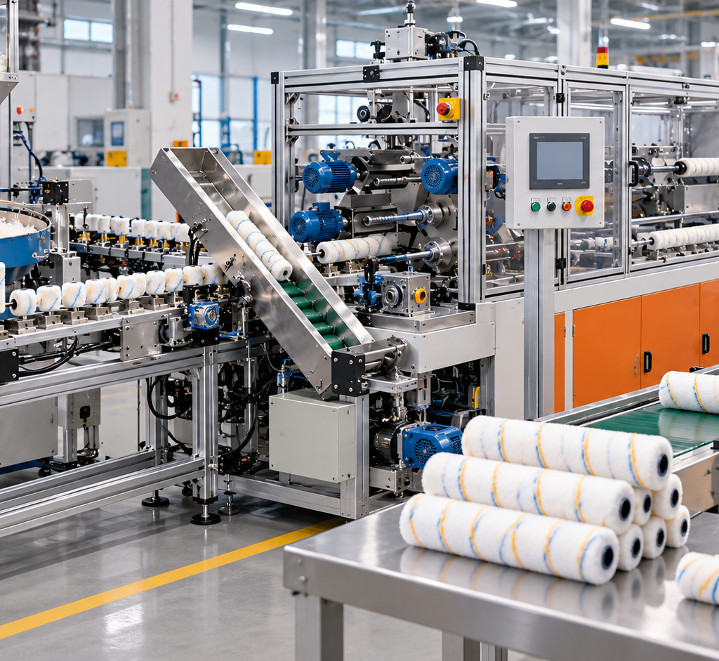 NS Tools automated paint roller manufacturing unit with 9 inch and mini roller production