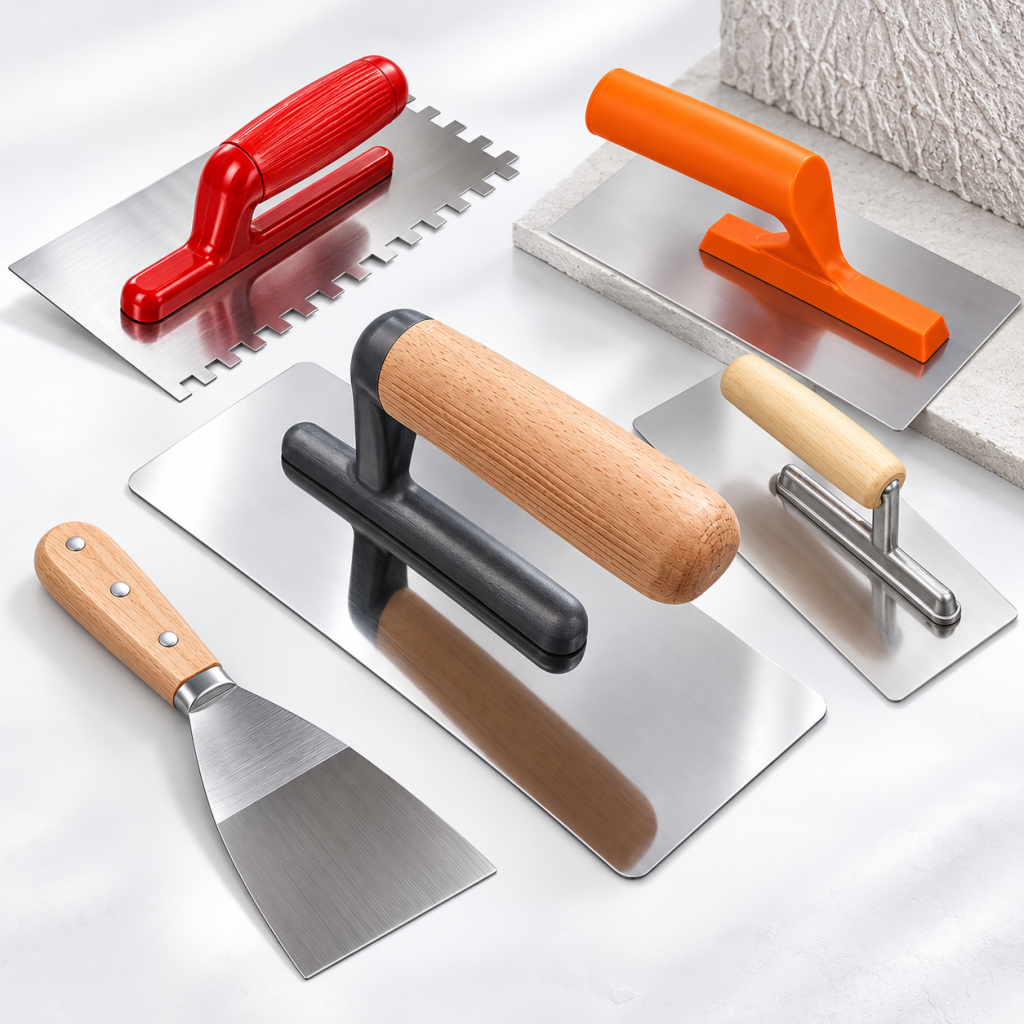 Trowels and painting tools for wall finishing and texture application